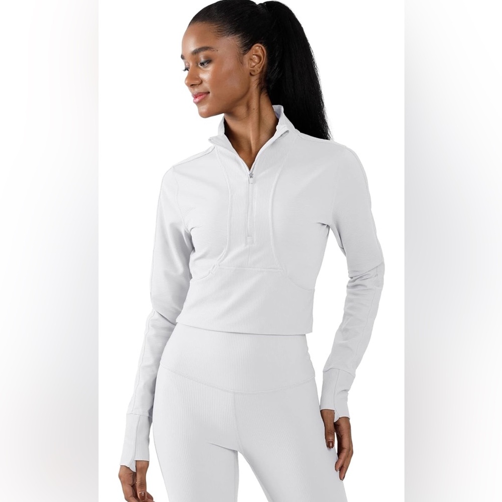 NWOT 90 Degree Interlink Ribbed Half Zip Long Sleeve Crop Top Jacket